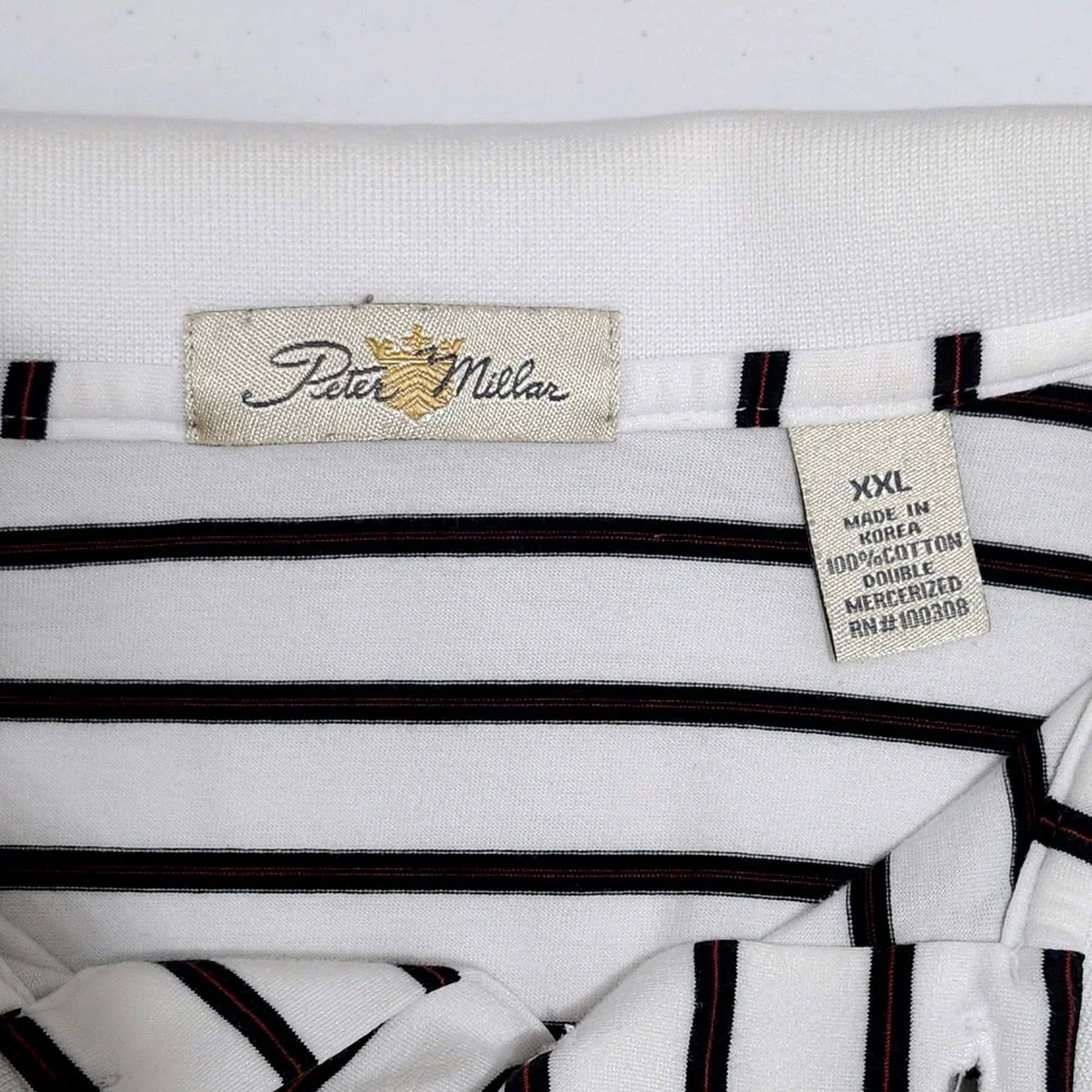 Peter Millar Double Mercerized Cotton Knit Striped Polo Shirt XXL Preppy Golf